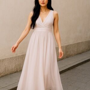 BCBGeneration Dove Pink Tulle Maxi Dress Size 2 Criss Cross Back